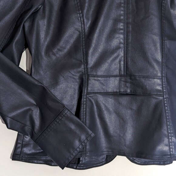 WHBM $180 NAVY Coated Denim Military Jacket Officer Blue Stretchy WASHABLE 14/12 - Picture 6 of 9